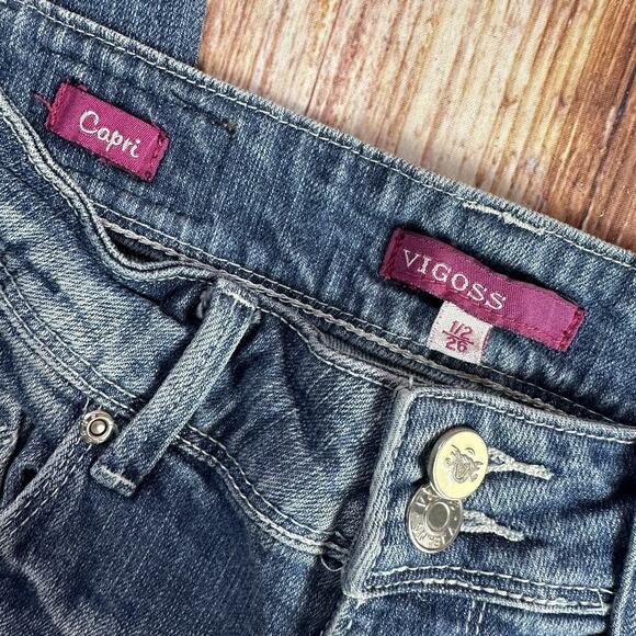 Vigoss CAPRI Size 1/2 26 Blue Low Rise Crop Jeans Denim Pants Long Shorts 26x16 - Picture 9 of 10